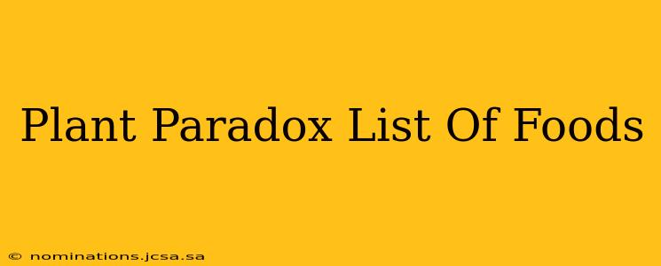 Plant Paradox List Of Foods